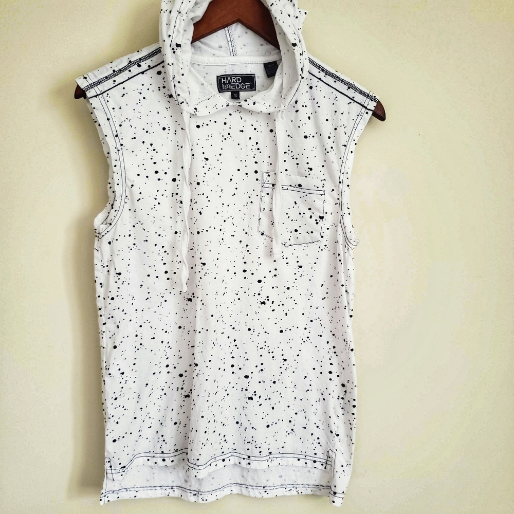 Hard Edge Black & White Hooded Sleeveless Sm. Top